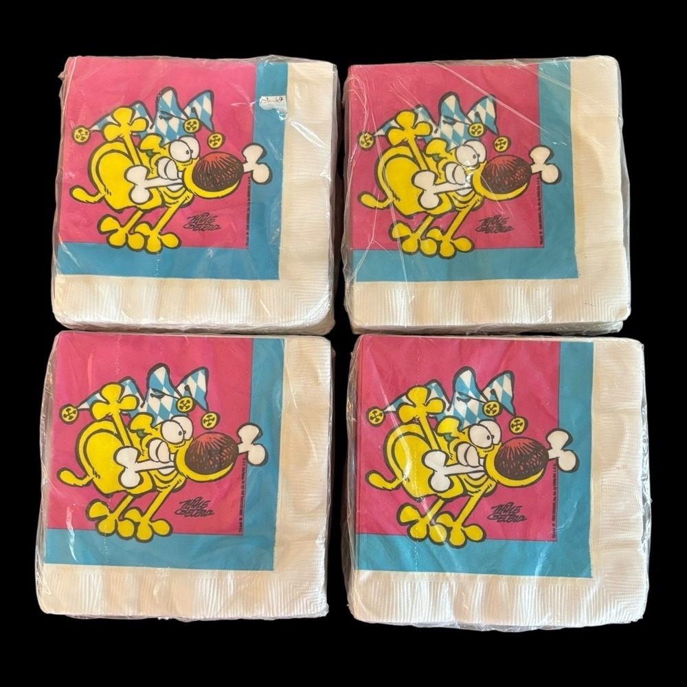 Vintage Beverage Napkins Gibson Grimmy The‎ Dog Jester Sealed New Cartoon RARE